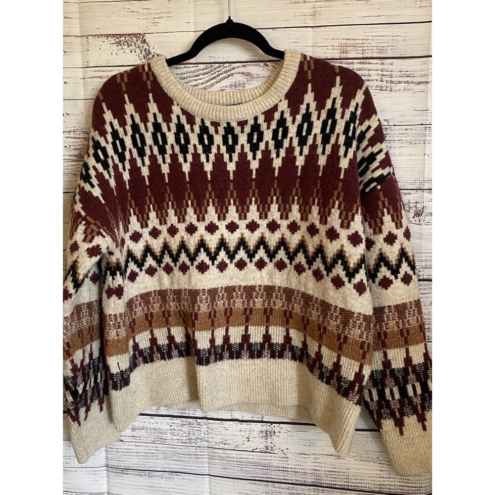 Frye Sweater Women L Fair Isle Design Pullover Long Sleeve Southwestern Prairie